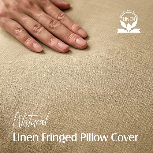 Foindtower Set of 2 Decorative Linen Fringe Throw Pillow Covers Farmhouse Cushion Cover with Tassels Soft Accent Pillowcase for Couch Chair Sofa Bed Living Room Home Decor1616 InchLight Khaki Taupe - Image 3