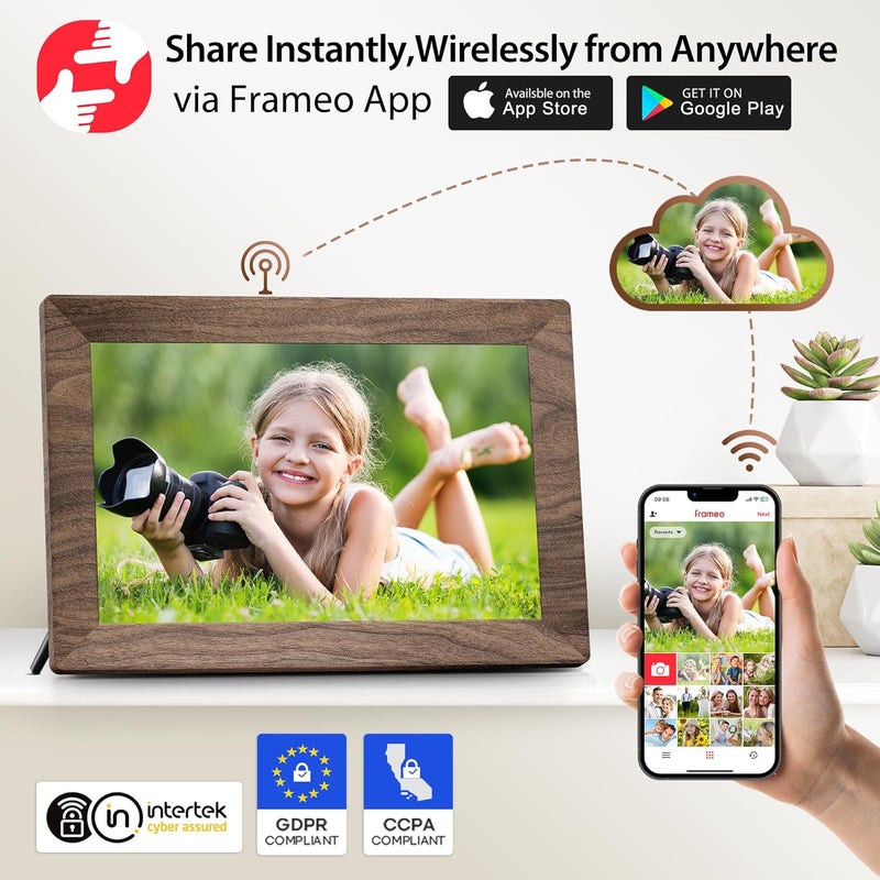 Frameo WLAN Digital Picture Frame, 10.1 Inches, HD 1280 x 800 IPS Touchscreen Electronic Photo Frame with 32 GB Memory, Auto Rotation, Easy Sharing of Photos, Videos via Frameo App - Image 2