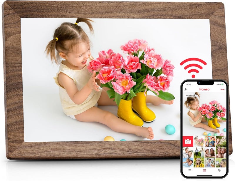 Frameo WLAN Digital Picture Frame, 10.1 Inches, HD 1280 x 800 IPS Touchscreen Electronic Photo Frame with 32 GB Memory, Auto Rotation, Easy Sharing of Photos, Videos via Frameo App - Image 1