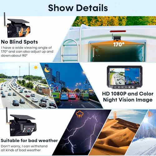 pemacom Magnetic Solar Wireless Backup Camera: 7" Portable 1 Min Easy Install Scratch-Proof No Delay Backup Camera for Truck Rechargeable HD 1080P for Trailer Small RV Camper Pemacom P15 - Image 5