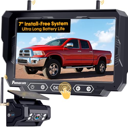 pemacom Magnetic Solar Wireless Backup Camera: 7" Portable 1 Min Easy Install Scratch-Proof No Delay Backup Camera for Truck Rechargeable HD 1080P for Trailer Small RV Camper Pemacom P15 - Image 1