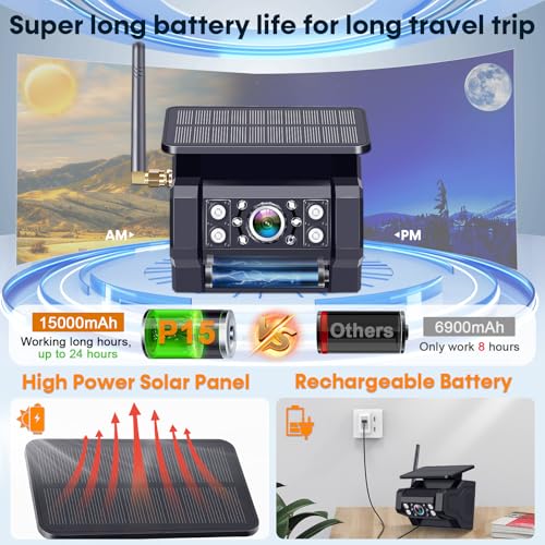 pemacom Magnetic Solar Wireless Backup Camera: 7" Portable 1 Min Easy Install Scratch-Proof No Delay Backup Camera for Truck Rechargeable HD 1080P for Trailer Small RV Camper Pemacom P15 - Image 3