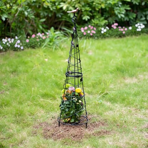 GOOOXIM Garden Obelisk 40.5 Inch Metal Trellis for Climbing Plants - Sturdy Support for Rose Bushes & Tall Vines, Featuring Decorative Bird and Leaf Elements, Perfect for Garden Decor - Image 4