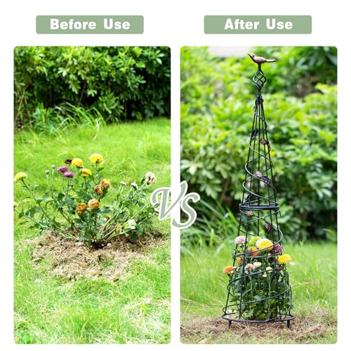 GOOOXIM Garden Obelisk 40.5 Inch Metal Trellis for Climbing Plants - Sturdy Support for Rose Bushes & Tall Vines, Featuring Decorative Bird and Leaf Elements, Perfect for Garden Decor - Image 3