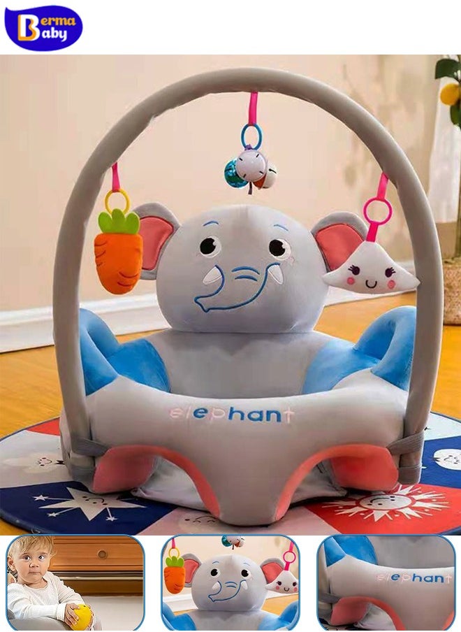 Berma Baby ألعاب أريكة للأطفال، مقعد دعم للأطفال، مقعد تعليمي مريح للأطفال، كرسي تعليمي للجلوس والتغذية، أريكة أرضية ناعمة ولطيفة من القطيفة للأطفال للعب، أريكة للأطفال مع رف ألعاب، مناسبة للاستخدام الداخلي، ملعب (فيل رمادي)  - Image 1