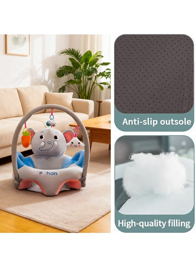 Berma Baby ألعاب أريكة للأطفال، مقعد دعم للأطفال، مقعد تعليمي مريح للأطفال، كرسي تعليمي للجلوس والتغذية، أريكة أرضية ناعمة ولطيفة من القطيفة للأطفال للعب، أريكة للأطفال مع رف ألعاب، مناسبة للاستخدام الداخلي، ملعب (فيل رمادي) - Image 3