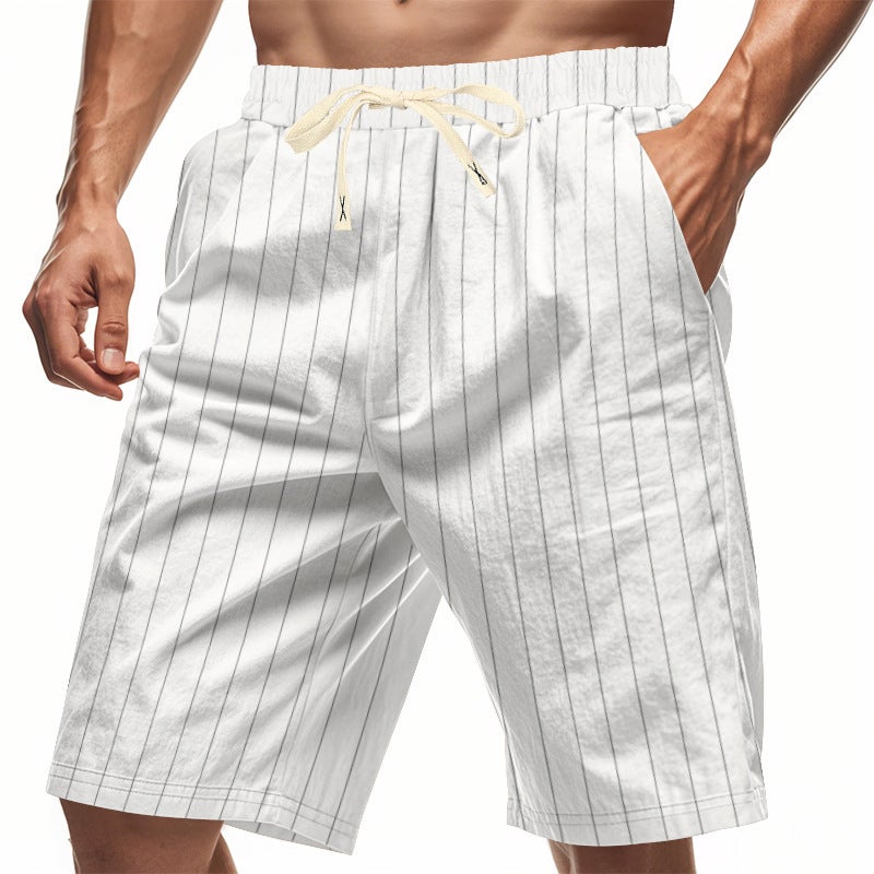 American Linen Shorts Men'S Loose Beach Breathable Striped Jacquard Lace-Up Five-Point Men'S Casual Shorts Summer - Image 4