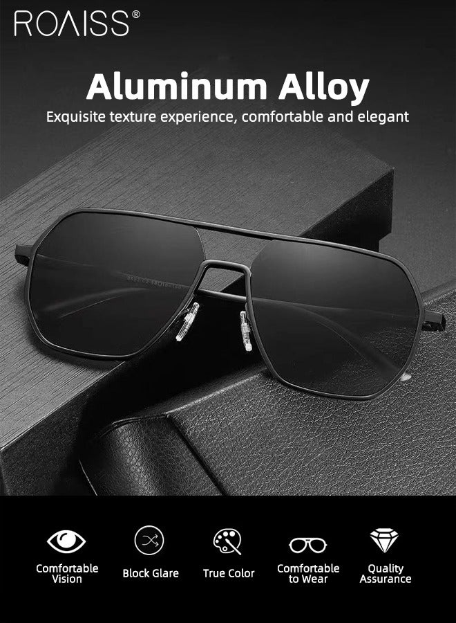 roaiss Men's Polarized Sunglasses Black Gray Polygon Lens UV400 Aluminum-Magnesium Alloy Arms for Driving Traveling Hunting with Case 58mm (Black) - Image 2