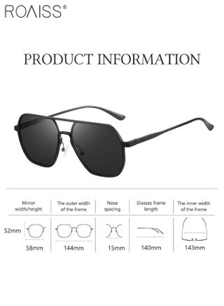 Men's Polarized Sunglasses Black Gray Polygon Lens UV400 Aluminum-Magnesium Alloy Arms for Driving Traveling Hunting with Case 58mm (Black) - view 3