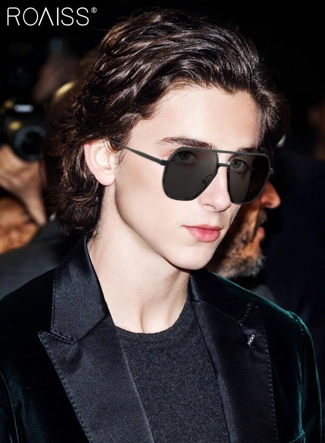 roaiss Men's Polarized Sunglasses Black Gray Polygon Lens UV400 Aluminum-Magnesium Alloy Arms for Driving Traveling Hunting with Case 58mm (Black) - Image 4