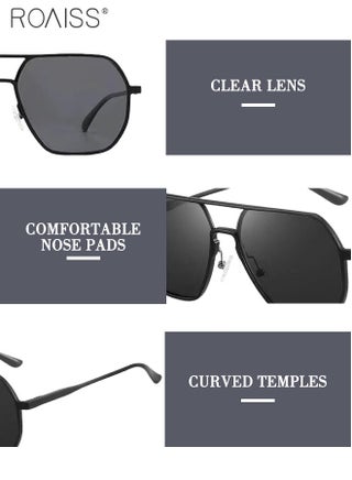 Men's Polarized Sunglasses Black Gray Polygon Lens UV400 Aluminum-Magnesium Alloy Arms for Driving Traveling Hunting with Case 58mm (Black) - view 5
