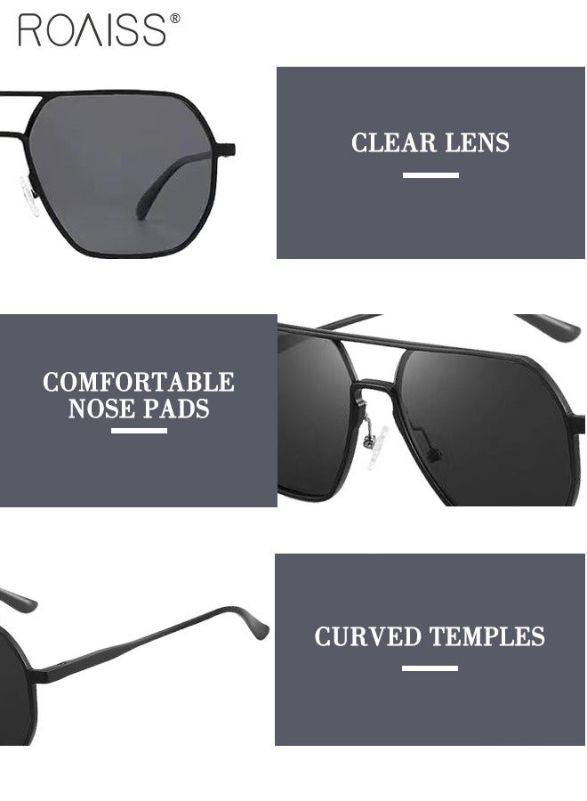 roaiss Men's Polarized Sunglasses Black Gray Polygon Lens UV400 Aluminum-Magnesium Alloy Arms for Driving Traveling Hunting with Case 58mm (Black) - Image 5