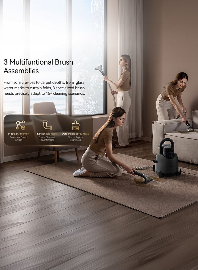 Deerma BY200S Portable Carpet & Upholstery Cleaner, 13KPa Powerful Suction with 50°C Hot Water Cleaning, 2-in-1 Spot Cleaner for Furniture, Curtains, Car Interiors, and Pet Stains - IPX4 Waterproof 1400 ml 1200 W BY200S grey - Image 3