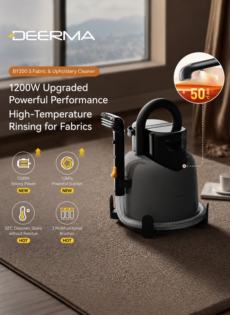 Deerma BY200S Portable Carpet & Upholstery Cleaner, 13KPa Powerful Suction with 50°C Hot Water Cleaning, 2-in-1 Spot Cleaner for Furniture, Curtains, Car Interiors, and Pet Stains - IPX4 Waterproof 1400 ml 1200 W BY200S grey - Image 2