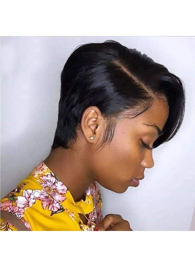 Usexy Hair Pixie Cut Lace Front Wigs Human Hair 13X4X1 Lace Front Wigs Human Hair Short Bob Wigs Straight Lace Front Pixie Cut Wigs For Black Women Pre Plucked With Baby Hair (Natural Color)  - Image 1