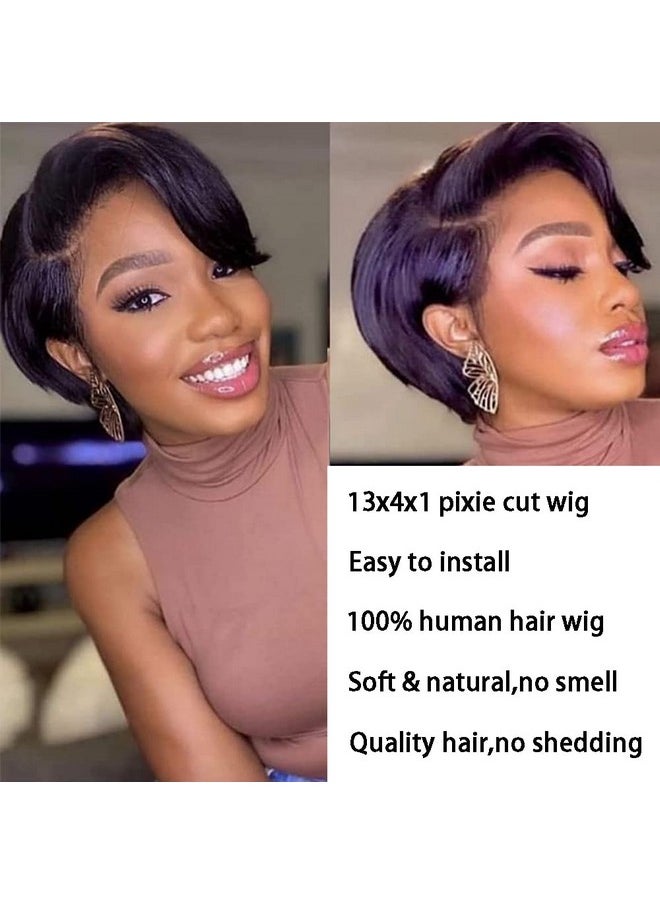 Usexy Hair Pixie Cut Lace Front Wigs Human Hair 13X4X1 Lace Front Wigs Human Hair Short Bob Wigs Straight Lace Front Pixie Cut Wigs For Black Women Pre Plucked With Baby Hair (Natural Color)  - Image 2