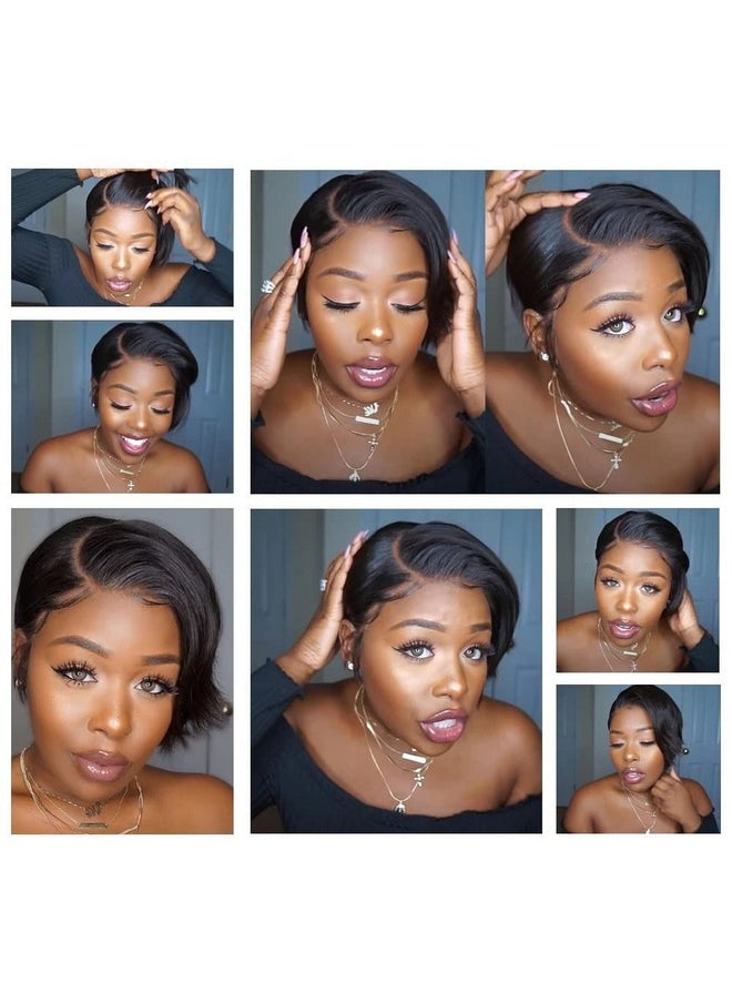 Usexy Hair Pixie Cut Lace Front Wigs Human Hair 13X4X1 Lace Front Wigs Human Hair Short Bob Wigs Straight Lace Front Pixie Cut Wigs For Black Women Pre Plucked With Baby Hair (Natural Color)  - Image 5