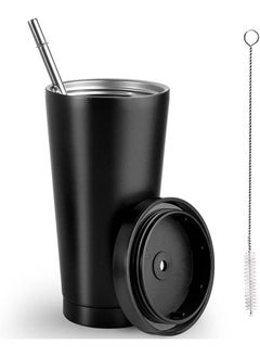 Arabest 304 Stainless Steel Insulated Mug with Cleaning Brush and Straw,Modern Insulated Travel Mug,Vacuum Insulated,Durable Stainless Steel Coffee Mug for Sports/Wedding/Business/Home(Black)  - Image 1