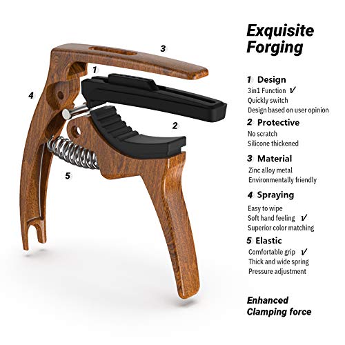 TANMUS 3in1 Guitar Capo for Acoustic and Electric Guitars(with bag&picks)-Strings Accessories(Wood) - Image 3