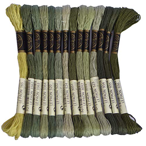 LE PAON Premium Rainbow Color Embroidery Floss  Cross Stitch Threads  Friendship Bracelets Floss  Crafts Floss  14 Skeins Per Pack Embroidery Floss Light Moss GreenGradient 