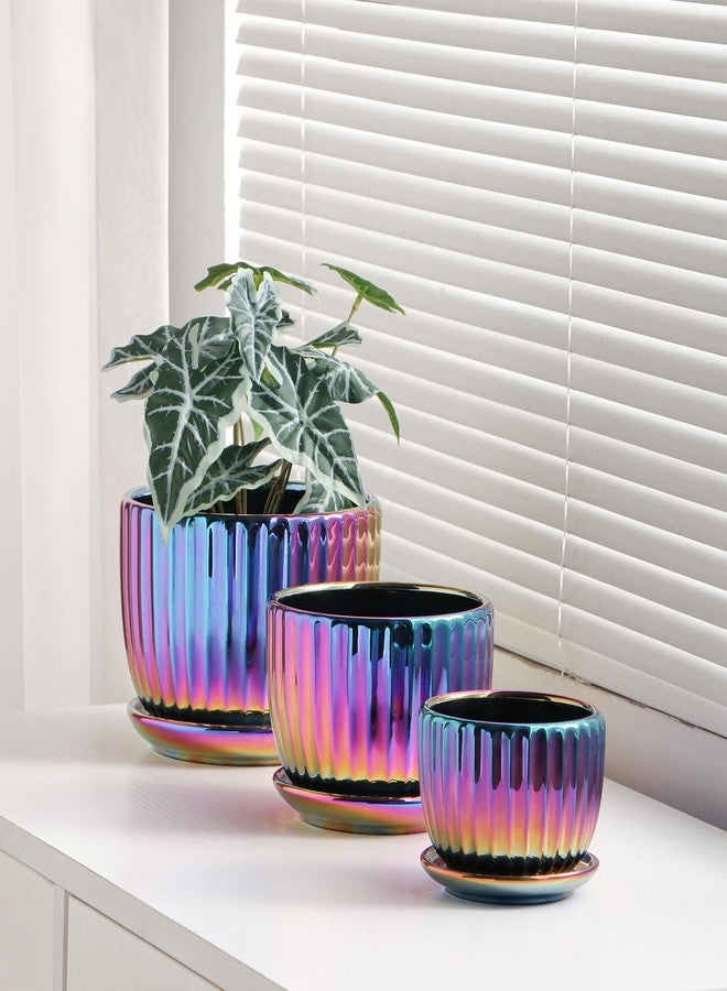 Ton Sin ColorfulGold Ceramic Planter Set of 3-4.1+5.1+6.5 Inch,Small Glazed Succulent Pots with Drainage - Modern Indoor Decorative Flower Pots - Image 5