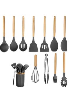 Silicone 12 Pieces In 1 Set Silicone Kitchen Accessories Cooking Tools Kitchenware Silicone Utensils With Wooden Handles  - Image 1