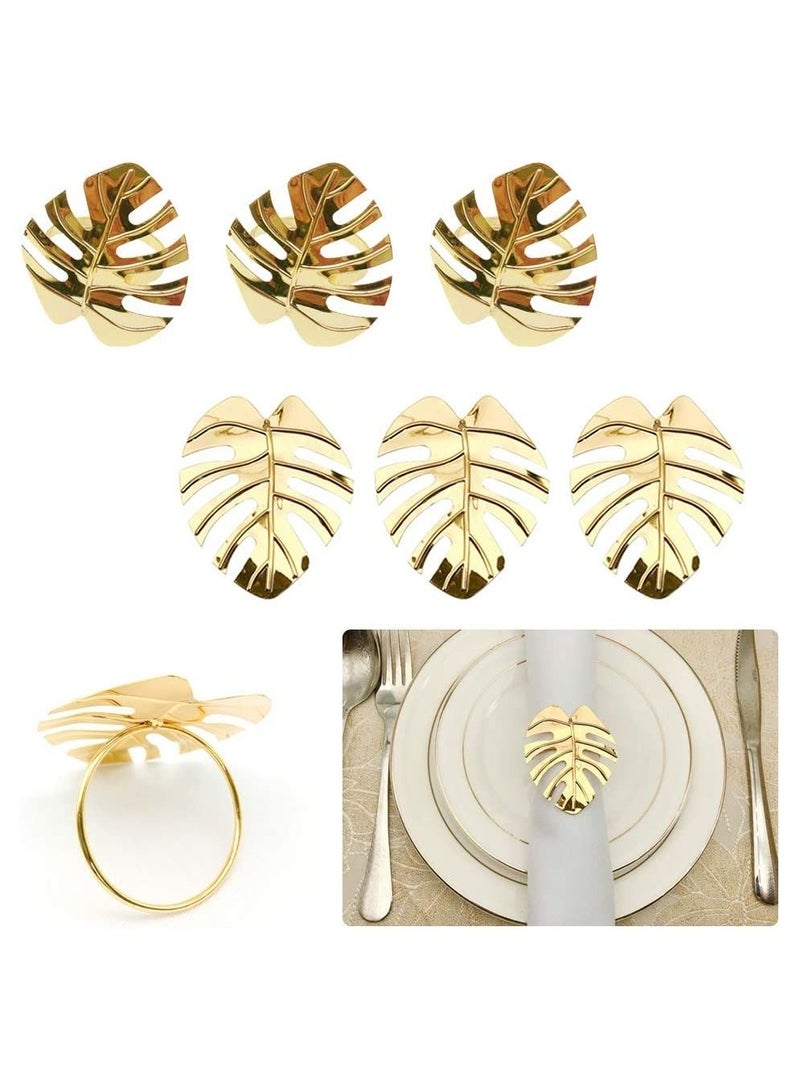 RARELY Set of 6 Gold Leaf Napkin Rings Buckle Hollow Cut Metal Napkin Holder  - Image 3