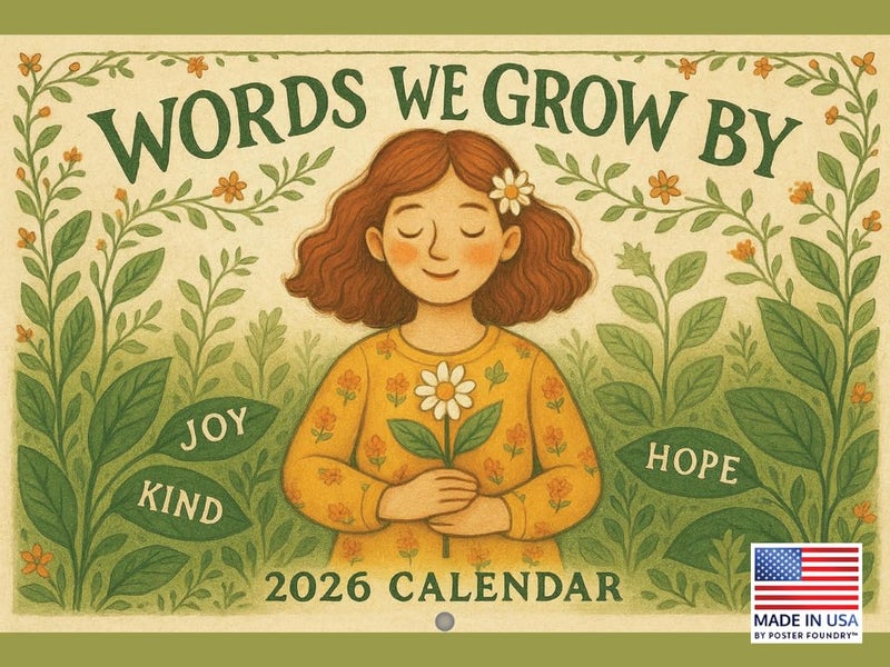 Poster Foundry Words We Grow By Calendar 2026 Monthly Wall Calender 12 Month | American Made In The USA - Image 1