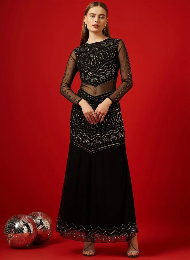 STREET 9 Black Sequinned Maxi Dress for Women