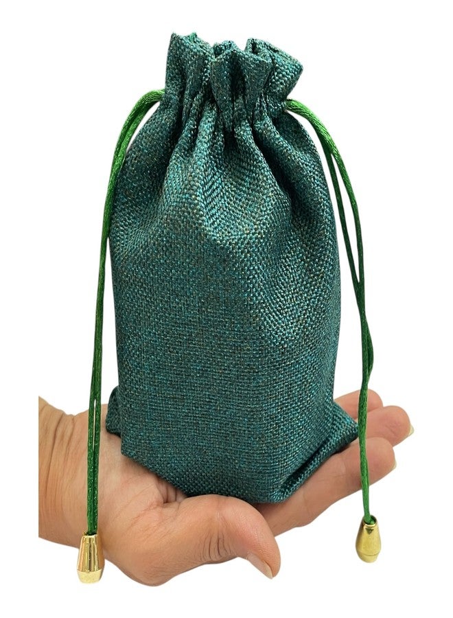 Moira Decorative Drawstring Potli Bags, Natural Jute, 7x5 Inch, Pack of 10, Gift Packaging, Party Favor (Green) - Image 4