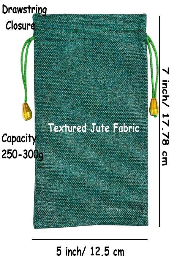 Moira Decorative Drawstring Potli Bags, Natural Jute, 7x5 Inch, Pack of 10, Gift Packaging, Party Favor (Green) - Image 2