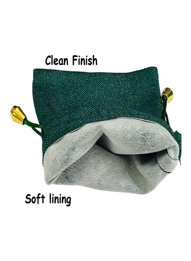 Moira Decorative Drawstring Potli Bags, Natural Jute, 7x5 Inch, Pack of 10, Gift Packaging, Party Favor (Green) - Image 3