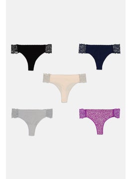 CXL by Christian Lacroix Women 5 Pcs Textured Pull On Thongs, Navy  - Image 1