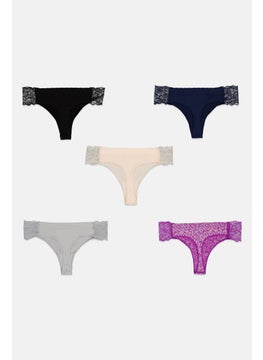 CXL by Christian Lacroix Women 5 Pcs Textured Pull On Thongs, Navy  - Image 2