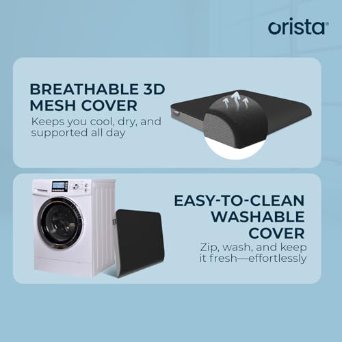 Orista Memory Foam Orthopedic Seat Cushion | 2-Years Warranty | Ergonomic Tailbone & Thigh Support Pillow, Office Chair, Car, Wheelchair – Tailbone | Coccyx | Sciatica Pain Relief | 18 x 17 x 2 Inch - Image 5