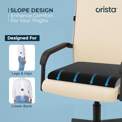 Orista Memory Foam Orthopedic Seat Cushion | 2-Years Warranty | Ergonomic Tailbone & Thigh Support Pillow, Office Chair, Car, Wheelchair – Tailbone | Coccyx | Sciatica Pain Relief | 18 x 17 x 2 Inch - Image 2