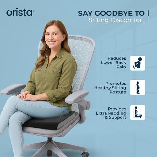 Orista Memory Foam Orthopedic Seat Cushion | 2-Years Warranty | Ergonomic Tailbone & Thigh Support Pillow, Office Chair, Car, Wheelchair – Tailbone | Coccyx | Sciatica Pain Relief | 18 x 17 x 2 Inch - Image 3