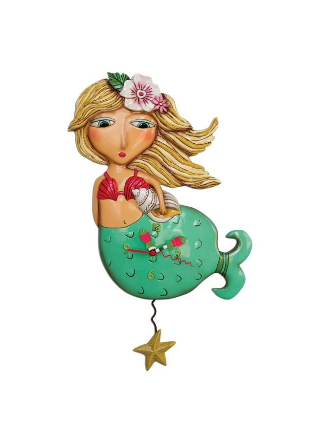 AlleN DESIGNS Enesco Shelley Mermaid with Starfish Sculpted Pendulum Wall Clock, 17.25 Inch, Multicolor - Image 1