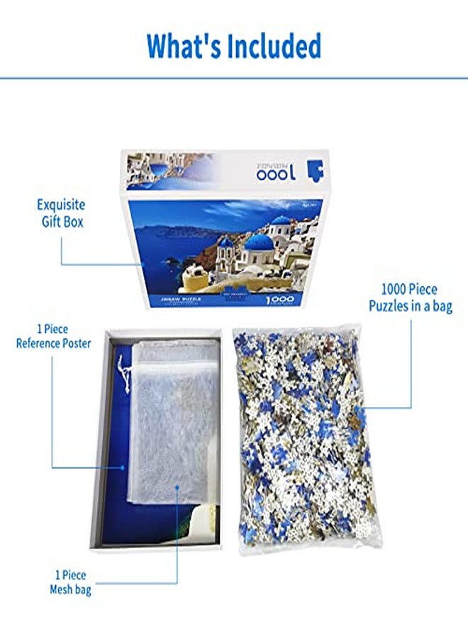 Generic - 1000-Piece Aegean Sea Puzzle - Greece Santorini Landscape, Natural Scene Brain Teaser for Adults, Teens, and Kids - Image 1