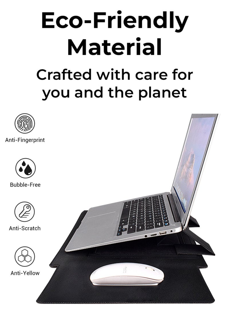glassology 3-in-1 Laptop Sleeve – 14.1" Black13-14 Inch Laptop Sleeve Case Leather Bag with Stand Compatible with all 13-14'' PC, Leather Laptop Case with Mouse Pad Notebook Computer Protective Cover Slim Bag - Image 3