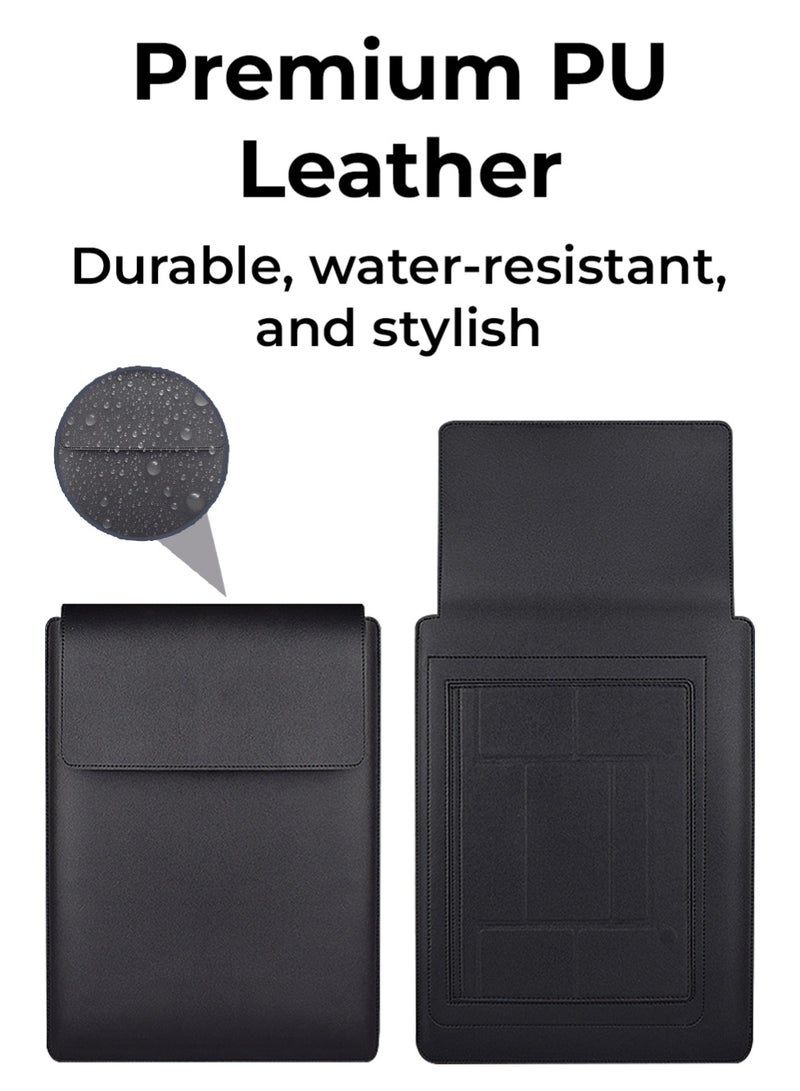 glassology 3-in-1 Laptop Sleeve – 14.1" Black13-14 Inch Laptop Sleeve Case Leather Bag with Stand Compatible with all 13-14'' PC, Leather Laptop Case with Mouse Pad Notebook Computer Protective Cover Slim Bag - Image 5