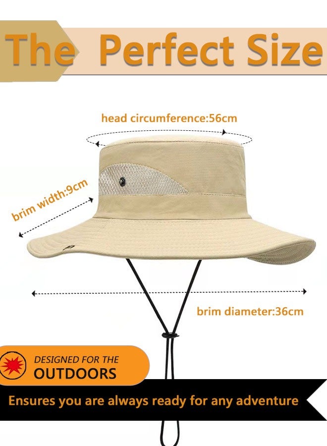 HAWAWA Fishing Hat Safari Cap Breathable Wide Brim Boonie Hat Bucket Hats with UV Protection Sun Protection For Fishing Hiking Garden Beach Men and Women(Beige) - Image 2