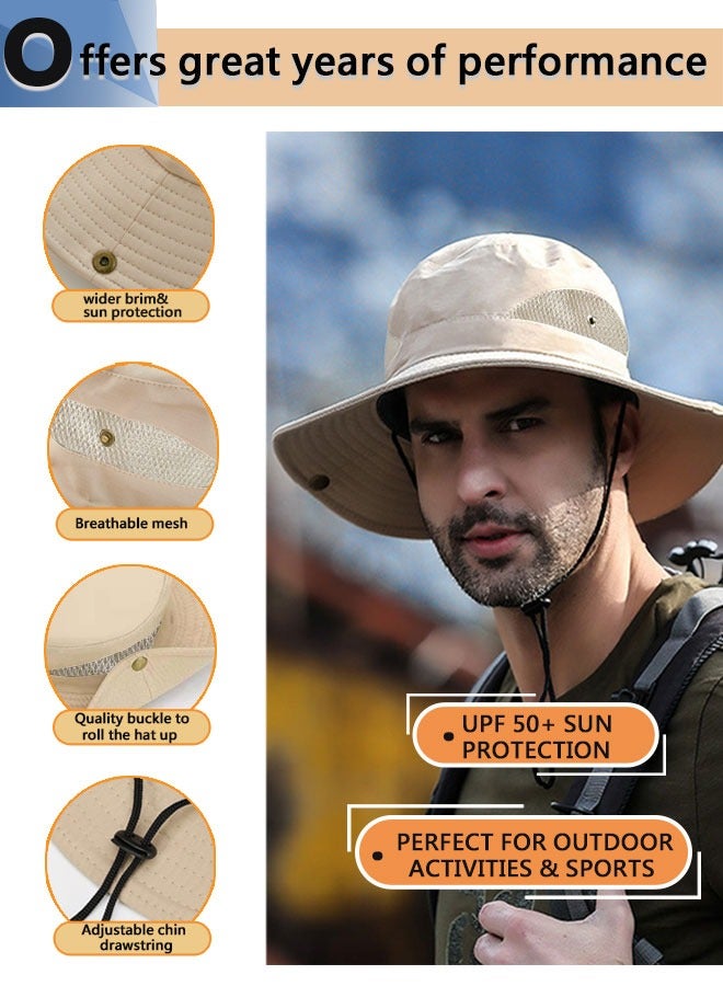 HAWAWA Fishing Hat Safari Cap Breathable Wide Brim Boonie Hat Bucket Hats with UV Protection Sun Protection For Fishing Hiking Garden Beach Men and Women(Beige) - Image 3