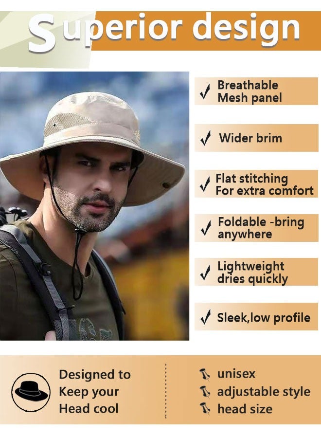 HAWAWA Fishing Hat Safari Cap Breathable Wide Brim Boonie Hat Bucket Hats with UV Protection Sun Protection For Fishing Hiking Garden Beach Men and Women(Beige) - Image 4