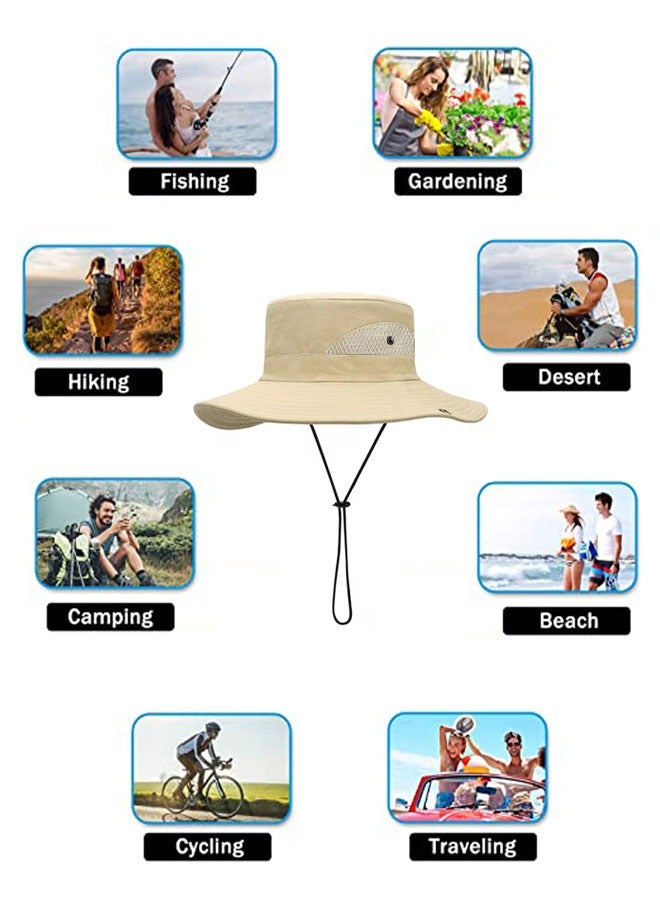 HAWAWA Fishing Hat Safari Cap Breathable Wide Brim Boonie Hat Bucket Hats with UV Protection Sun Protection For Fishing Hiking Garden Beach Men and Women(Beige) - Image 5