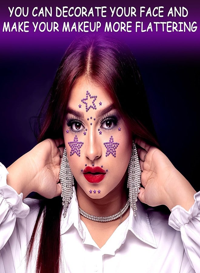 Jacnkb 3 Sheets Star Rhinestone Stickers Light Purple Adhesive Gems Face Jewels Stickers Bling Hair Diamond Decals Sparkly Crystal Pearls for Body Face Nails Crafts Decoration - Image 4