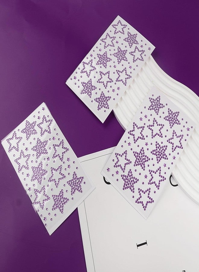 Jacnkb 3 Sheets Star Rhinestone Stickers Light Purple Adhesive Gems Face Jewels Stickers Bling Hair Diamond Decals Sparkly Crystal Pearls for Body Face Nails Crafts Decoration - Image 3