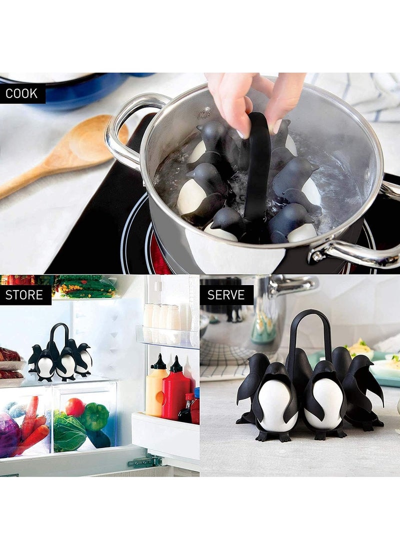 RATSAW - Kitchen Multifunctional Egg Boiler Store and Serve Egg Holder Penguin Shaped Boiled Egg Cooker for Making Soft or Hard Boiled Eggs Holds 6 Eggs for Easy Cooking and Fridge Storage - Image 1
