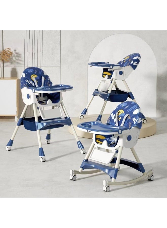 Kidilo 2-in-1 Foldable Baby High Chair & Rocking Chair - Adjustable Recliner with 360° Wheels(8131A) - Image 1