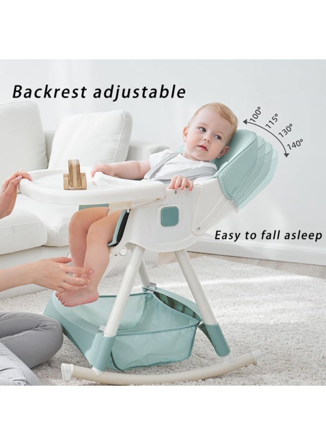 Kidilo 2-in-1 Foldable Baby High Chair & Rocking Chair - Adjustable Recliner with 360° Wheels(8131A) - Image 3